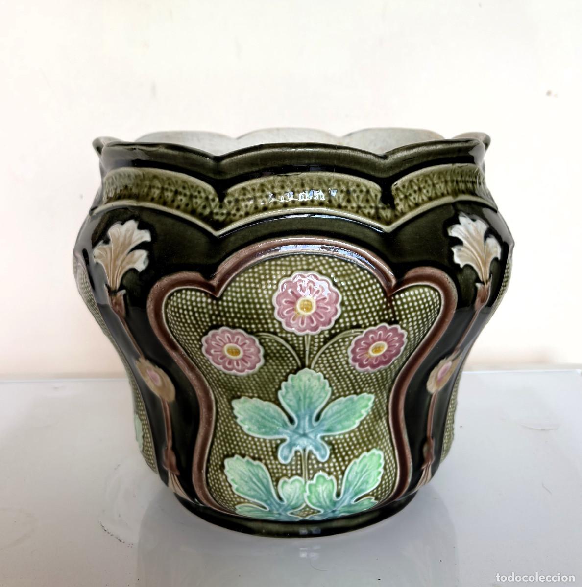 Antig&uuml;edades: ANTIGUA JARDINERA FRANCESA MAYOLICA CACHE POT ART NOUVEAU MODERNISTA BARBOTINE GUSTAVE BRUYN FIVES