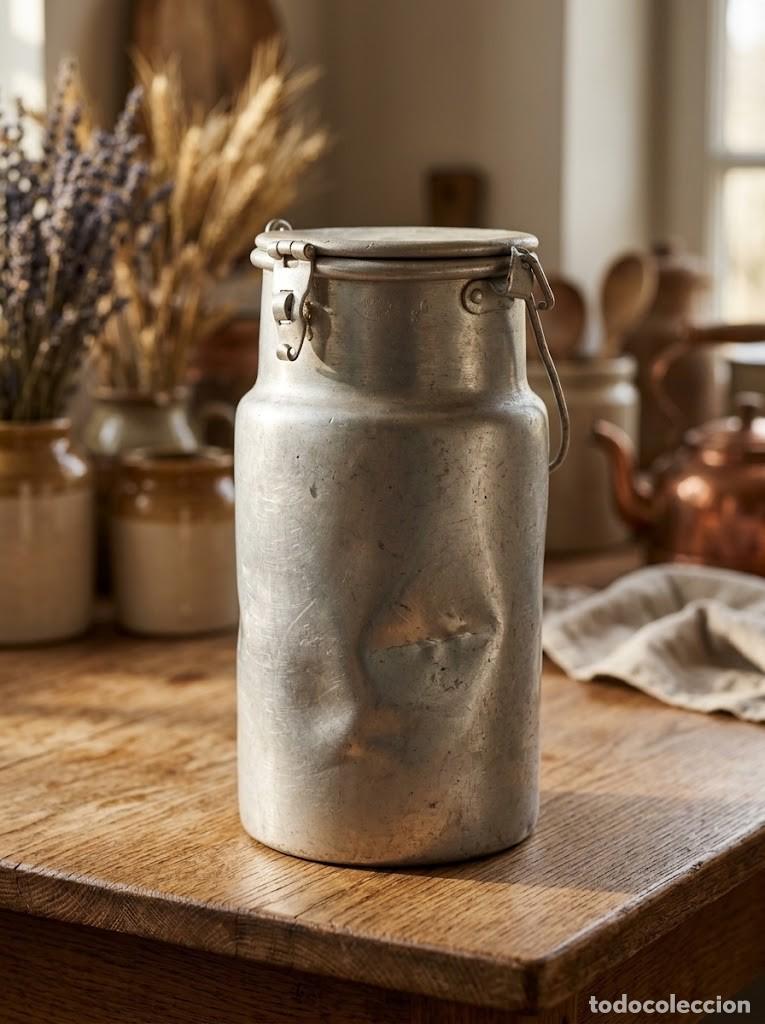 Antig&uuml;edades: Lechera de aluminio a&ntilde;os 60 &mdash; utensilio rural vintage