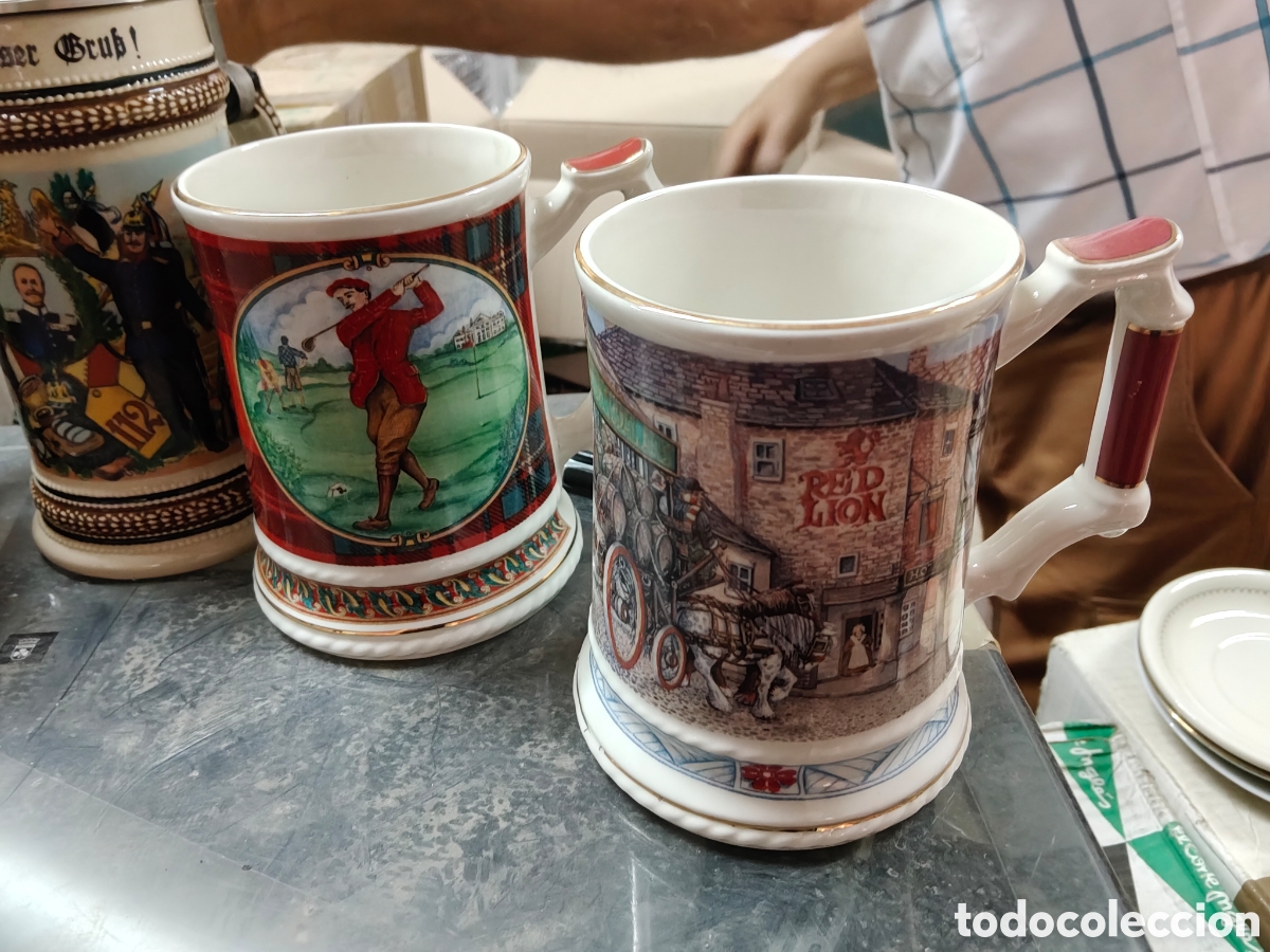 Antig&uuml;edades: Lote 2 Jarras / Mugs de Porcelana Estilo Ingl&eacute;s - Golf & Red Lion Pub