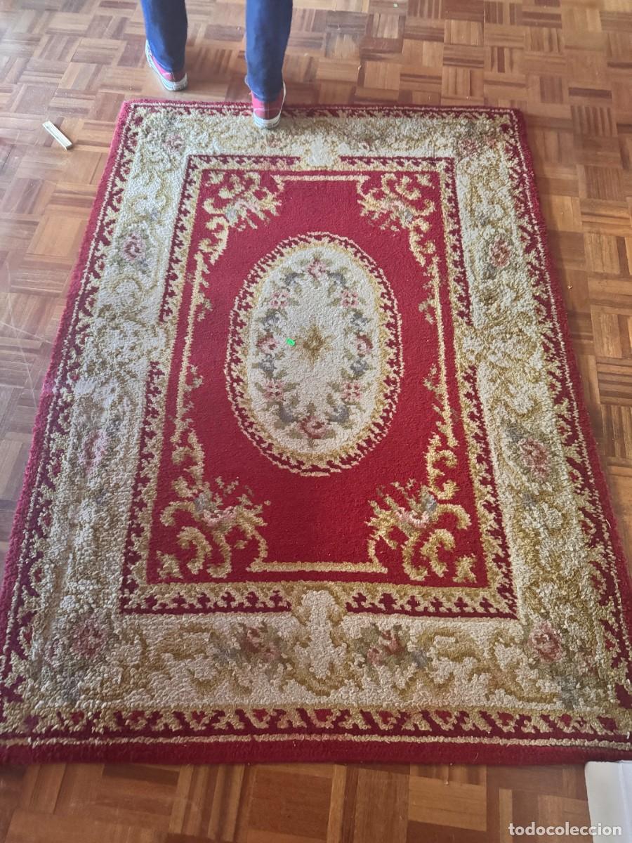 Antig&uuml;edades: Alfombra vintage estilo Aubusson floral roja y crema, 160 &times; 110 cm
