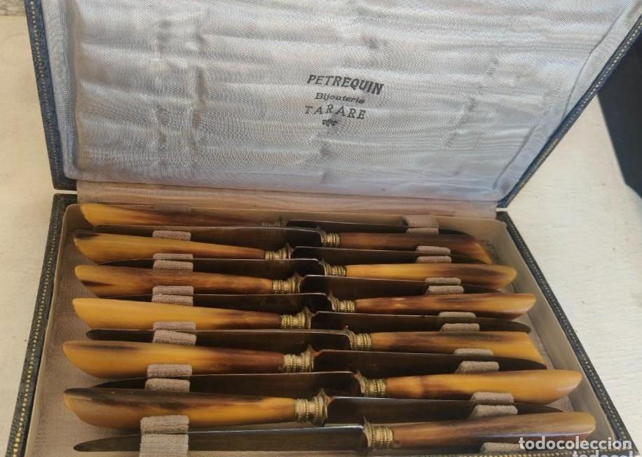 Antig&uuml;edades: JUEGO DE 12 CUCHILLOS DE 1890, ACERO AL CARBONO FUNDIDO Y CUERNO AUT&Eacute;NTICO
