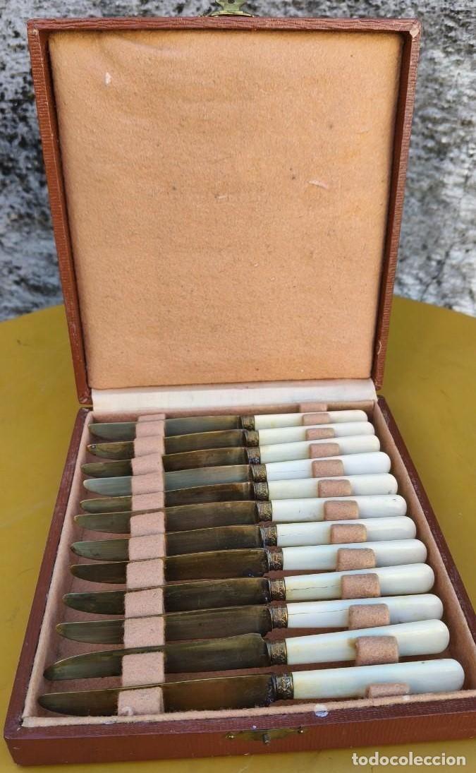 Antig&uuml;edades: Estuche de Servicio de cuchillos de vermeil y hueso aut&eacute;ntico