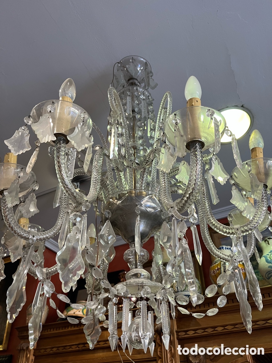 Antig&uuml;edades: Lampsra cristal. Ocho bombillas.