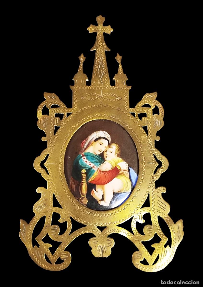 Antig&uuml;edades: RELICARIO DE BRONCE CON MINIATURA DE ESMALTE EN PORCELANA