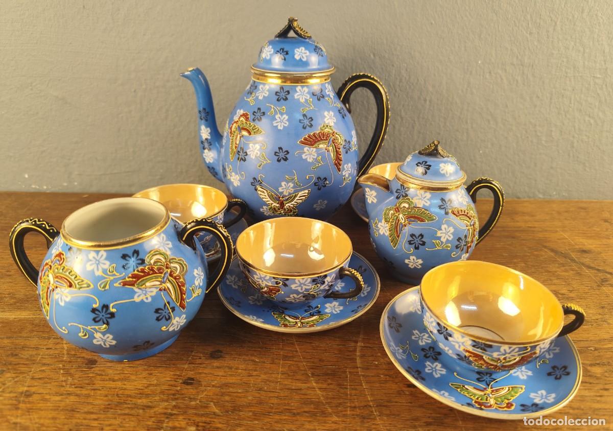 Antig&uuml;edades: Juego de t&eacute; japon&eacute;s Kokura Ware decorado con mariposas