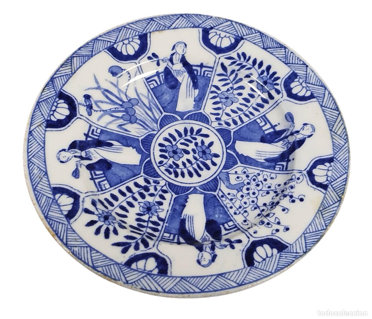 Antig&uuml;edades: PLATO DE PORCELANA CHINA DE TONOS AZULES