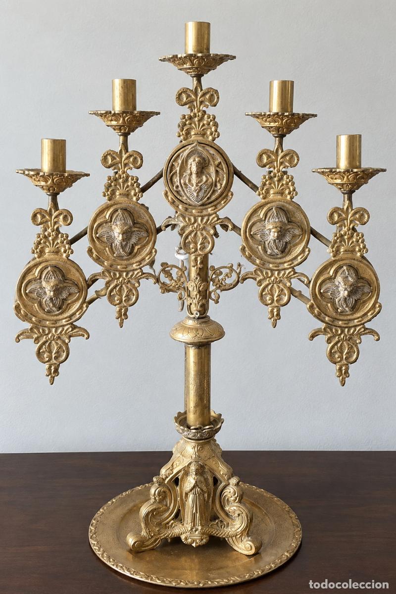 Antig&uuml;edades: GRAN CANDELABRO DE BRONCE CON 5 BRAZOS