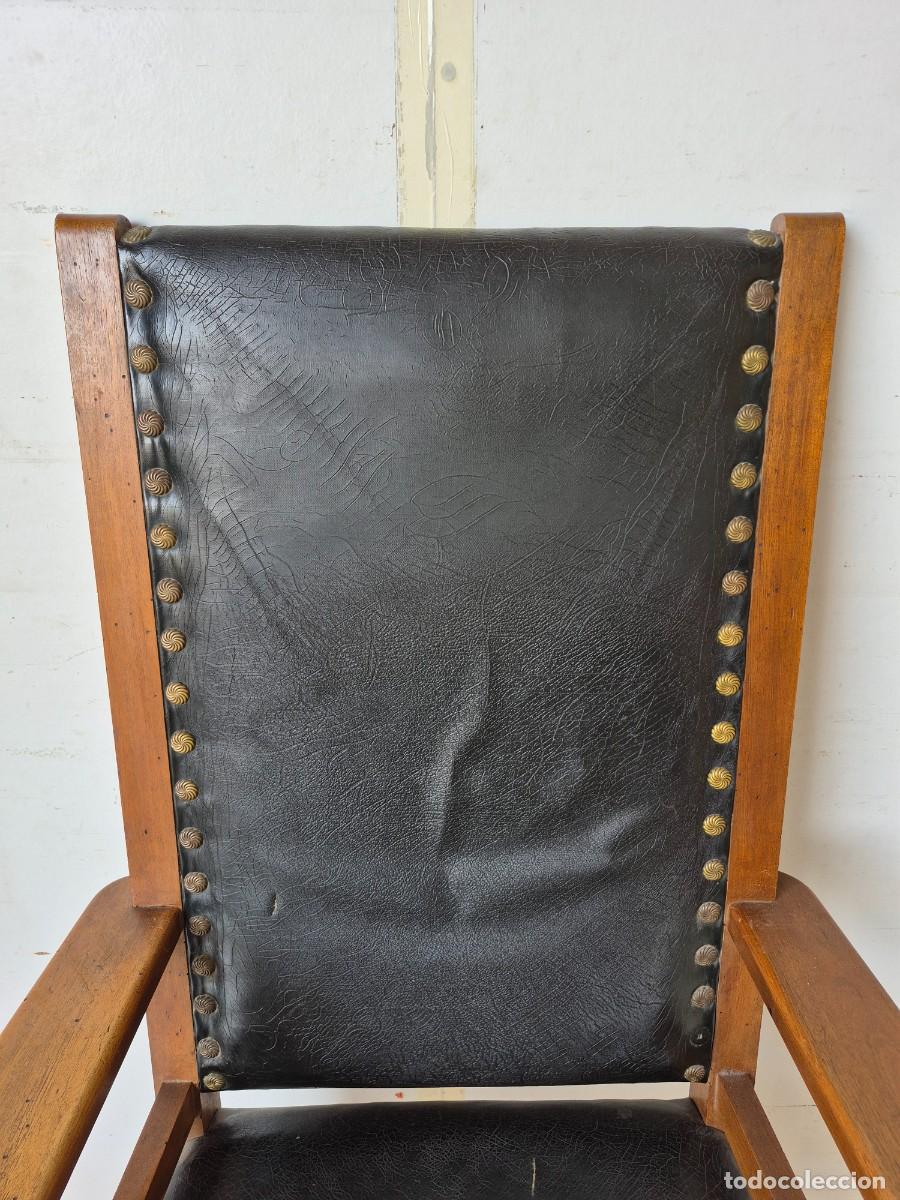Antig&uuml;edades: Sill&oacute;n de Despacho - Madera y Cuero - S.XIX - Foto 2