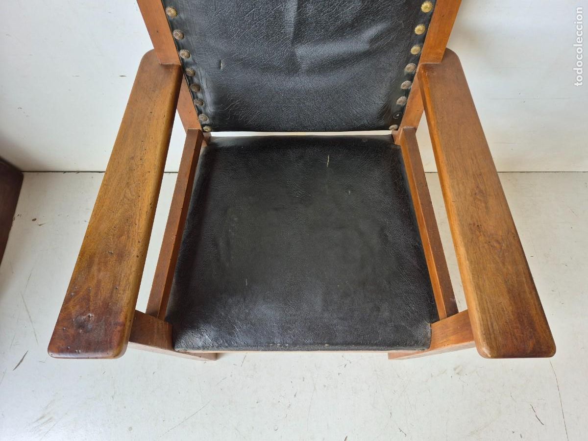 Antig&uuml;edades: Sill&oacute;n de Despacho - Madera y Cuero - S.XIX - Foto 3
