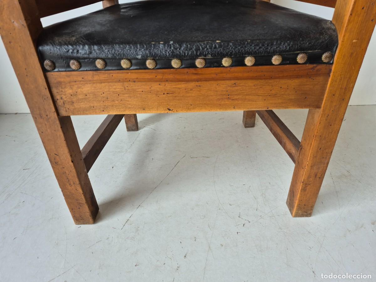 Antig&uuml;edades: Sill&oacute;n de Despacho - Madera y Cuero - S.XIX - Foto 5