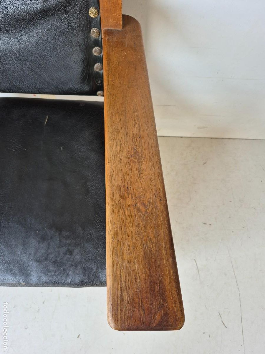 Antig&uuml;edades: Sill&oacute;n de Despacho - Madera y Cuero - S.XIX - Foto 7