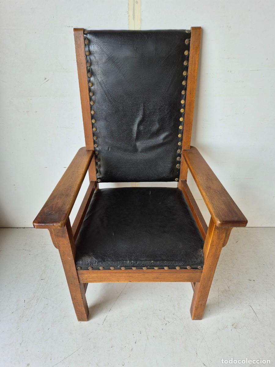 Antig&uuml;edades: Sill&oacute;n de Despacho - Madera y Cuero - S.XIX - Foto 24