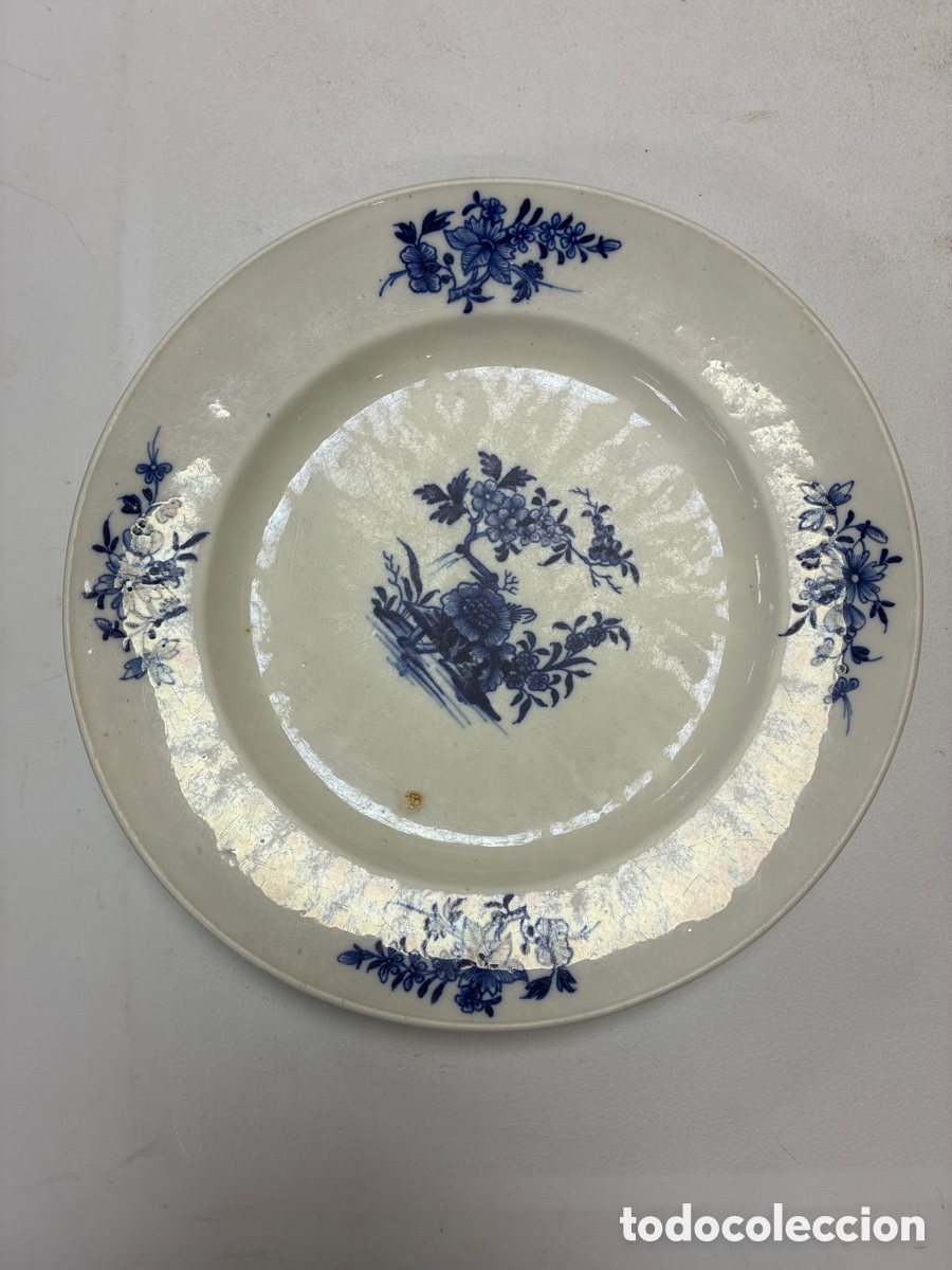 Antig&uuml;edades: Antiguo Plato Porcelana De Tournai S. XVIII - XIX D&eacute;cor Ronda Azul Y Blanco