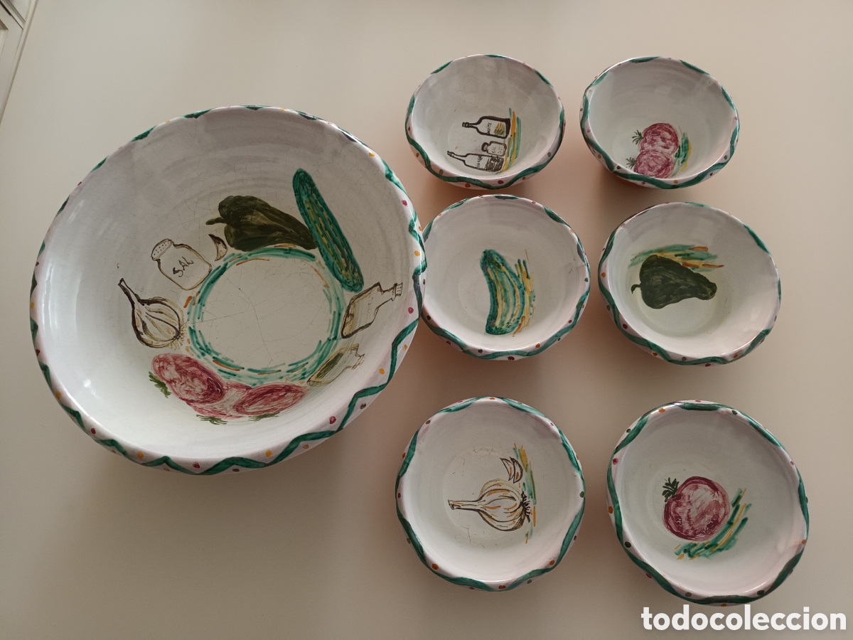 Antig&uuml;edades: Lebrillo antiguo con 6 cuencos a juego