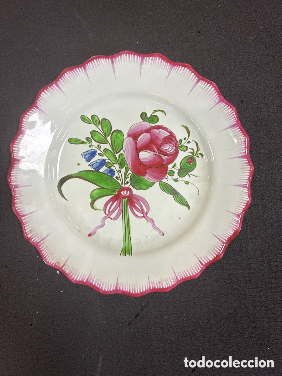 Antig&uuml;edades: Plato Antiguo de Loza Francesa S. XIX - Pintado a Mano. Estilo Les Islettes / Saint-Cl&eacute;ment
