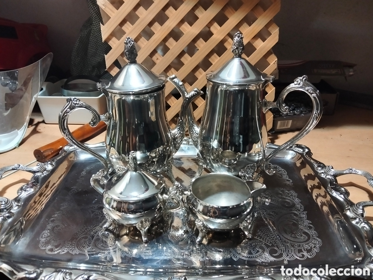 Antig&uuml;edades: Juego de caf&eacute; de alpaca de los a&ntilde;os 70