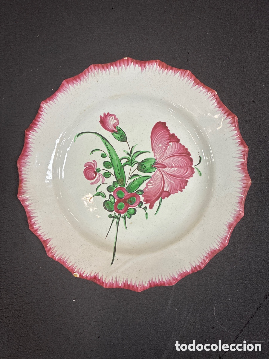 Antig&uuml;edades: Antiguo Plato de Loza Francesa Fa&iuml;ence siglo XVIII/ XIX pintado a mano estilo Luneville Les Islettes