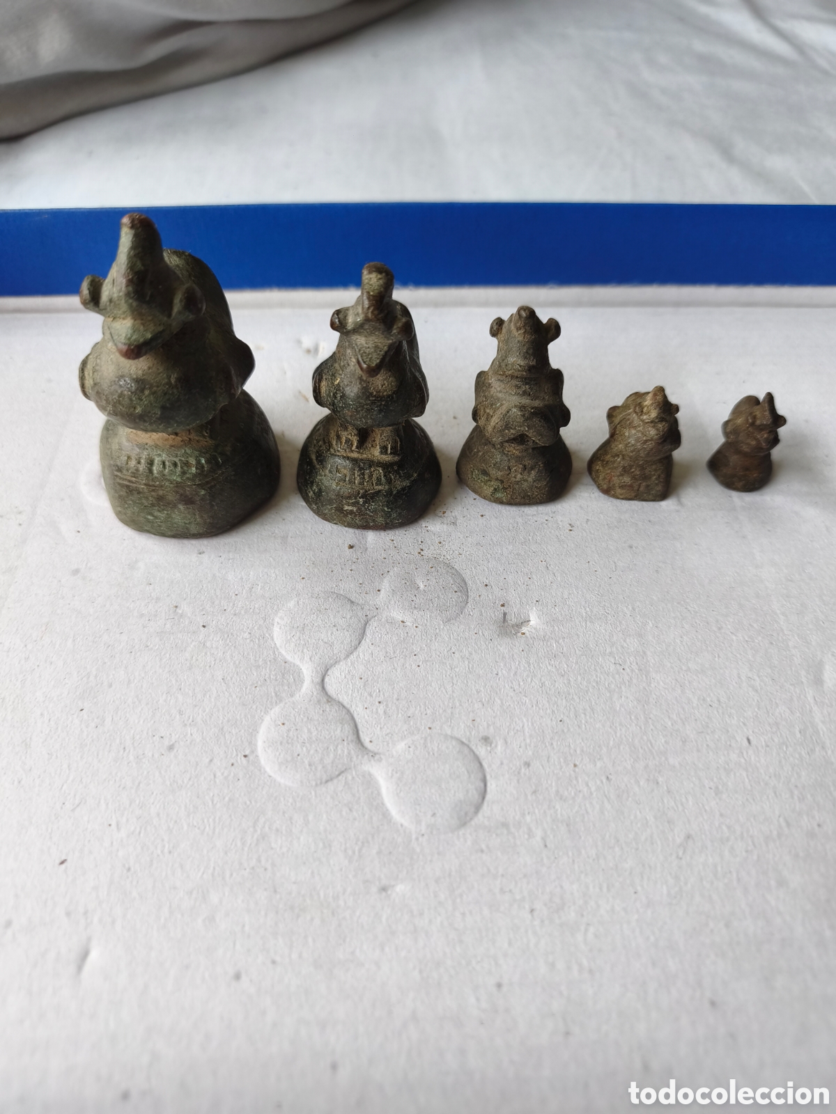 Antig&uuml;edades: Lote de 5 Pesos de Opio Birmanos Antiguos - Bronce Macizo - P&aacute;jaro Hintha (Siglo XIX)