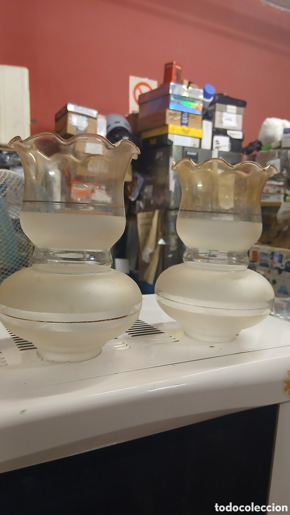 Antig&uuml;edades: Pareja de tulipas de cristal vintage estilo quinqu&eacute; / candil (2 unidades)Aqu&iacute; tienes una propuesta d