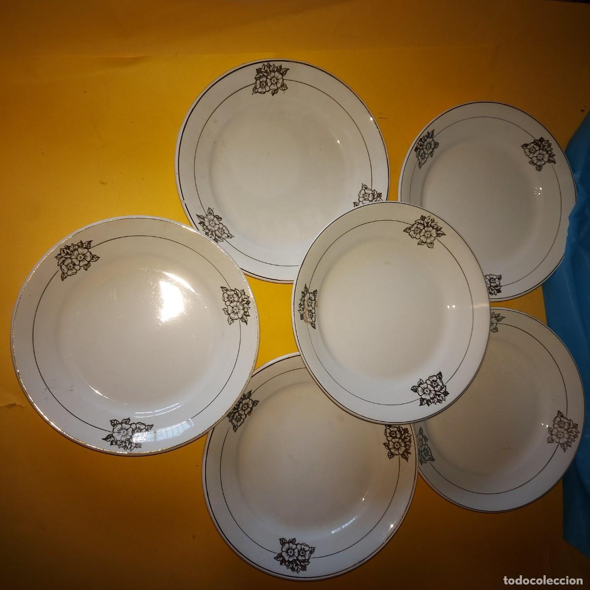 Antig&uuml;edades: 6 PLATOS DE PORCELANA, FABRICA DE LOZA SAN CLAUDIO, OVIEDO, ASTURIAS, A&Ntilde;OS 50