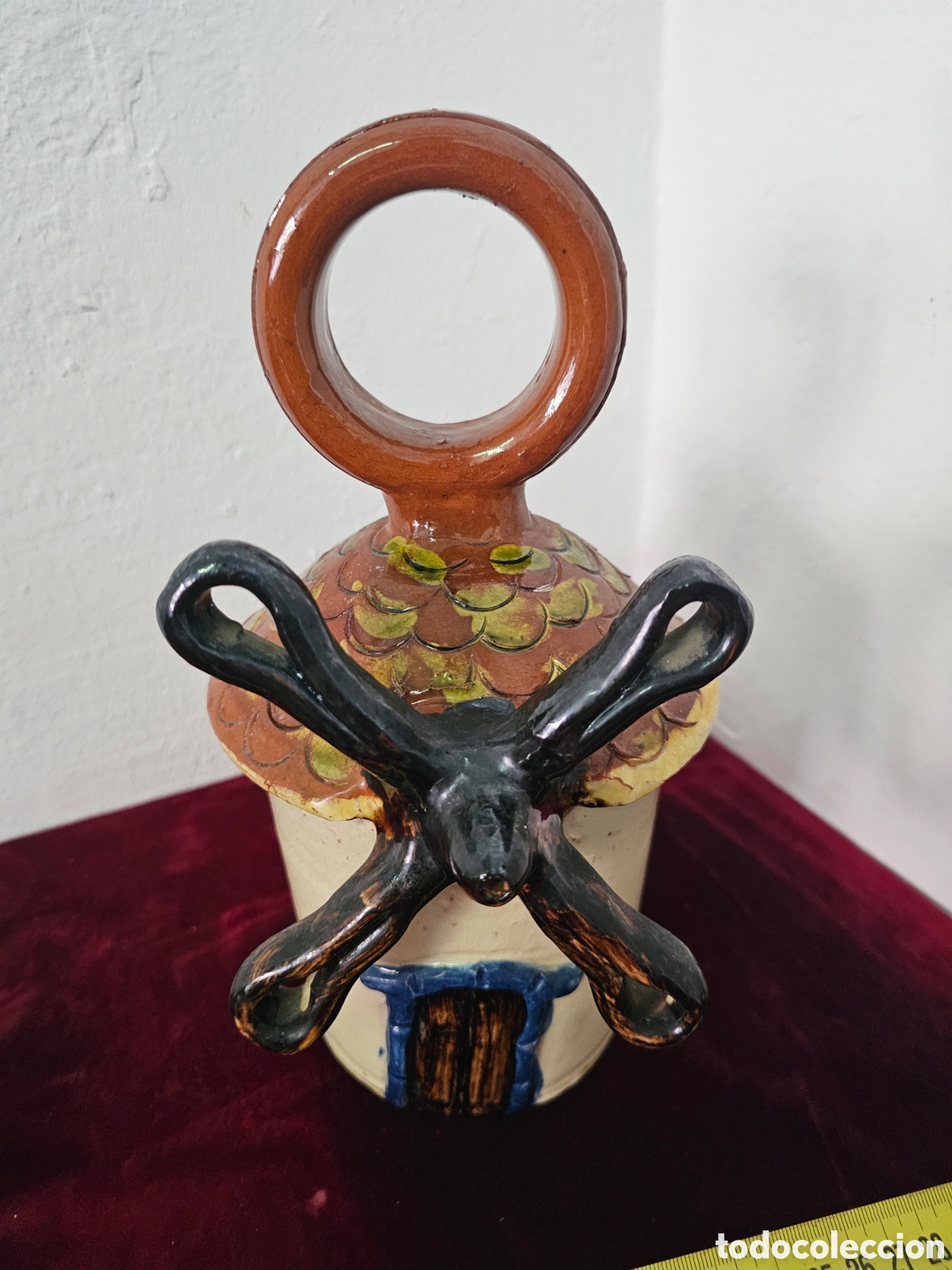 Antig&uuml;edades: T&iacute;tulo: Antiguo Botijo de Cer&aacute;mica ESMALTADA Con Forma de Molino de Viento &ndash; Pieza de Colecci&oacute;n s.XX