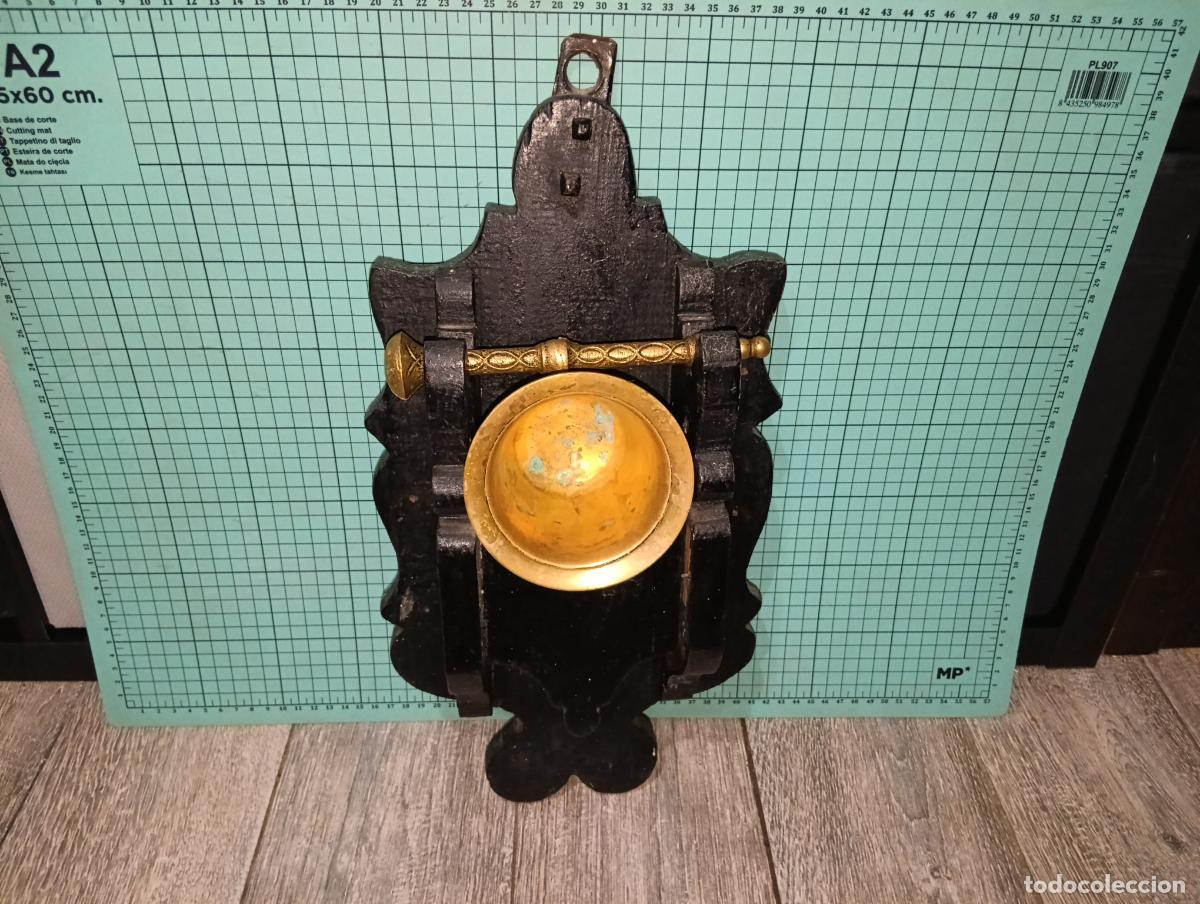 Antig&uuml;edades: Mortero almirez antiguo de bronce con soporte de madera para pared almirecero de made Estilo r&uacute;stico