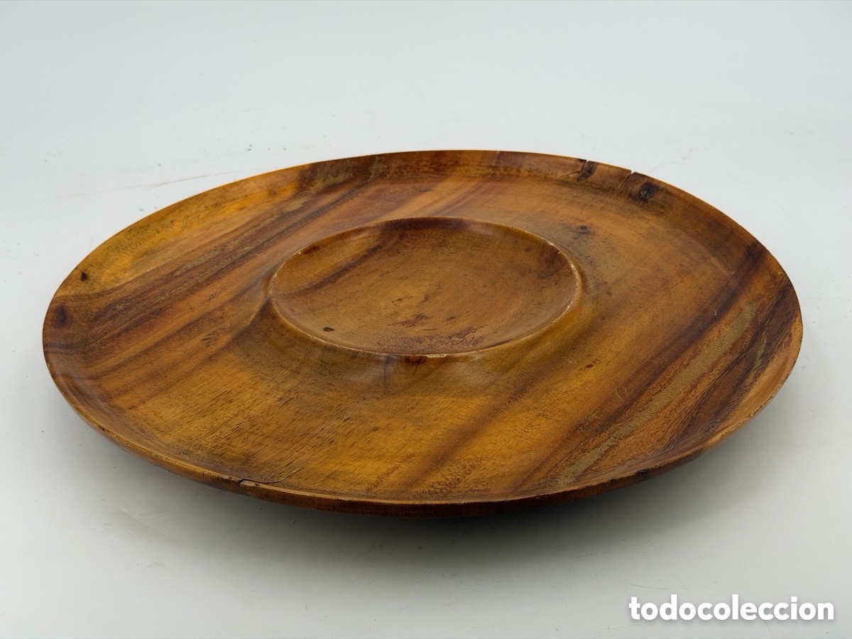 Antig&uuml;edades: Gran bandeja de madera de acacia - Foto 4