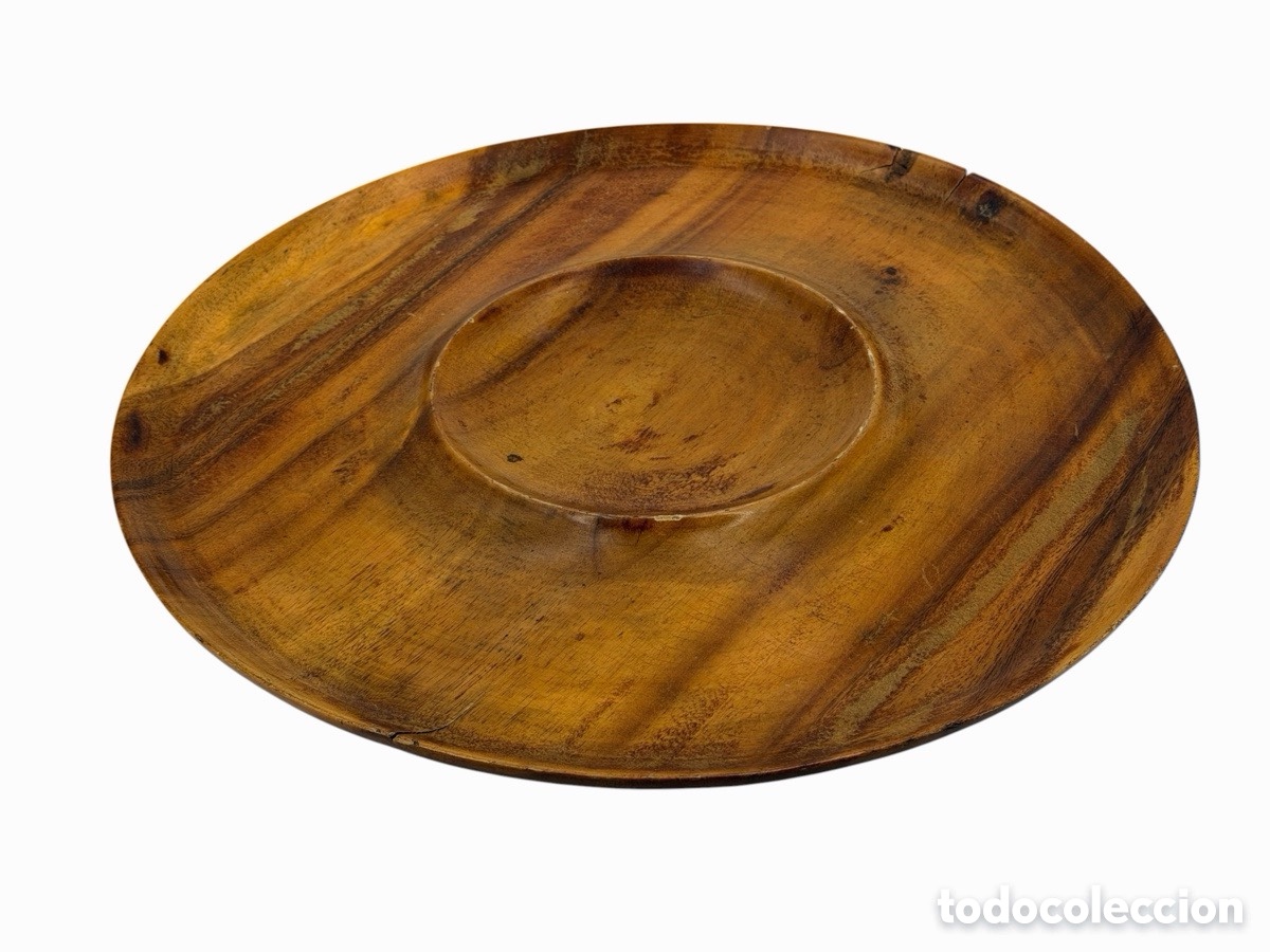 Antig&uuml;edades: Gran bandeja de madera de acacia