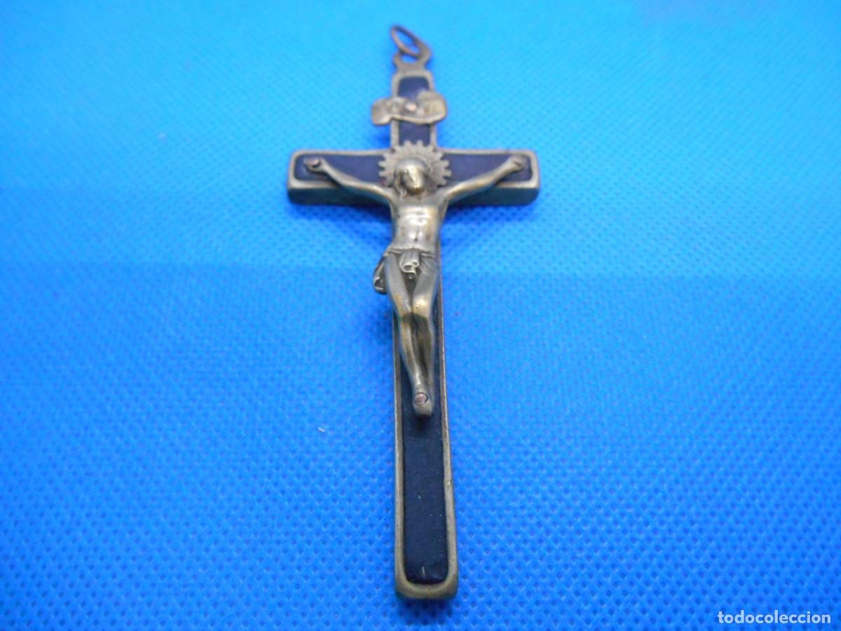 Antig&uuml;edades: ANTIGUO CRUCIFIJO EN BRONCE Y &Eacute;BANO - Foto 4