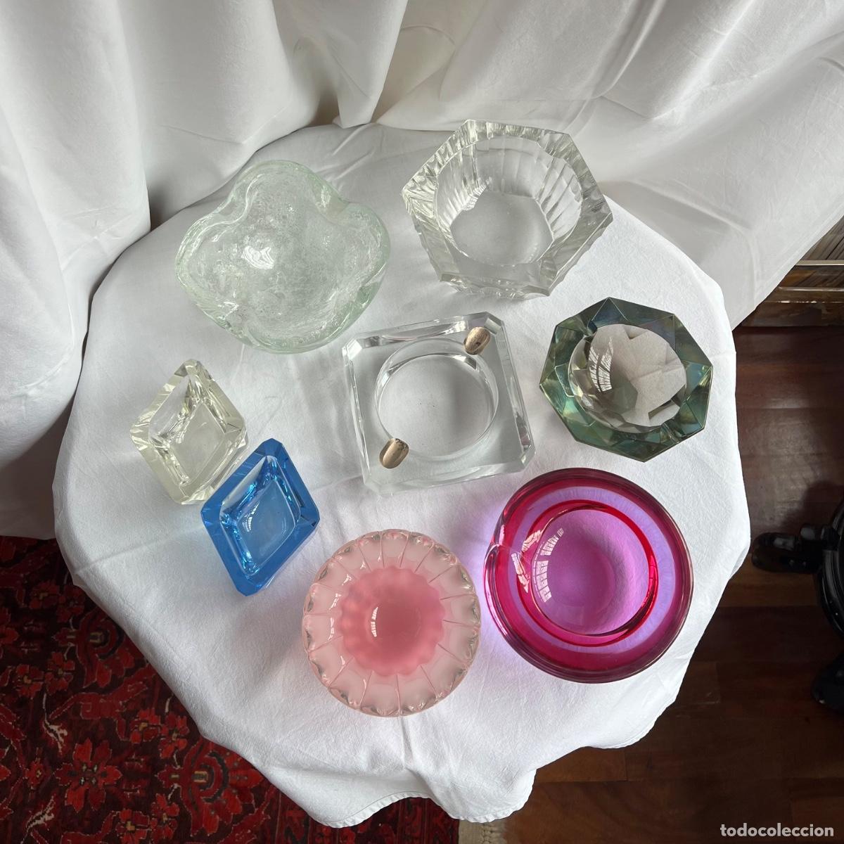 Antig&uuml;edades: Magn&iacute;fico lote de 7 ceniceros y vaciabolsillos de cristal art&iacute;stico - Estilo Murano Mid-Century