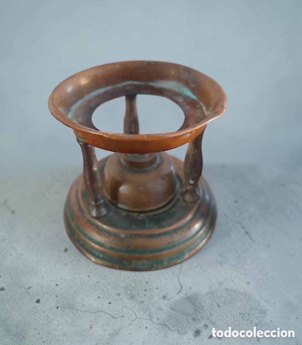 Antig&uuml;edades: Tetera de cobre y lat&oacute;n con soporte - Foto 2