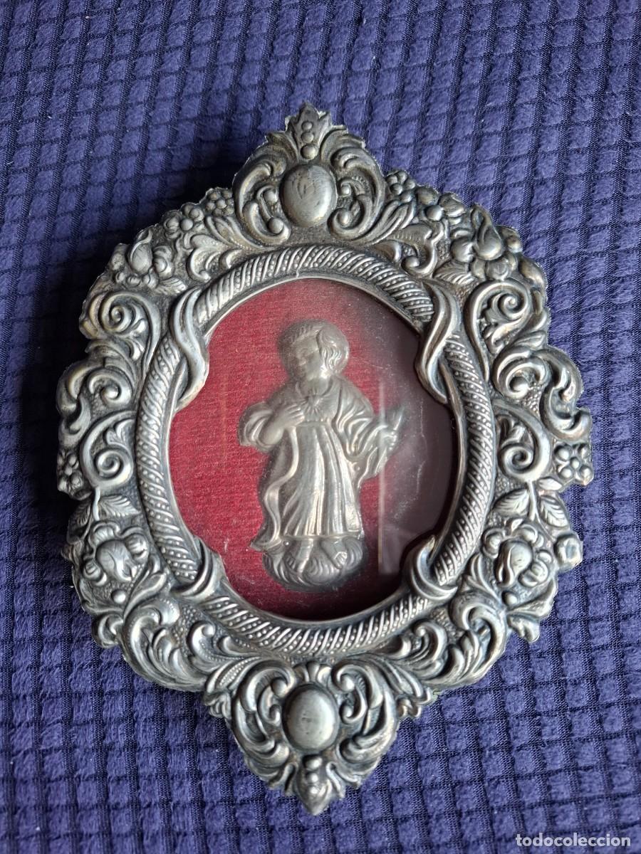 Antig&uuml;edades: ANTIGUO RELICARIO DE ALPACA - FIGURA DEL CORAZ&Oacute;N DEL NI&Ntilde;O JESUS - PARA COLGAR