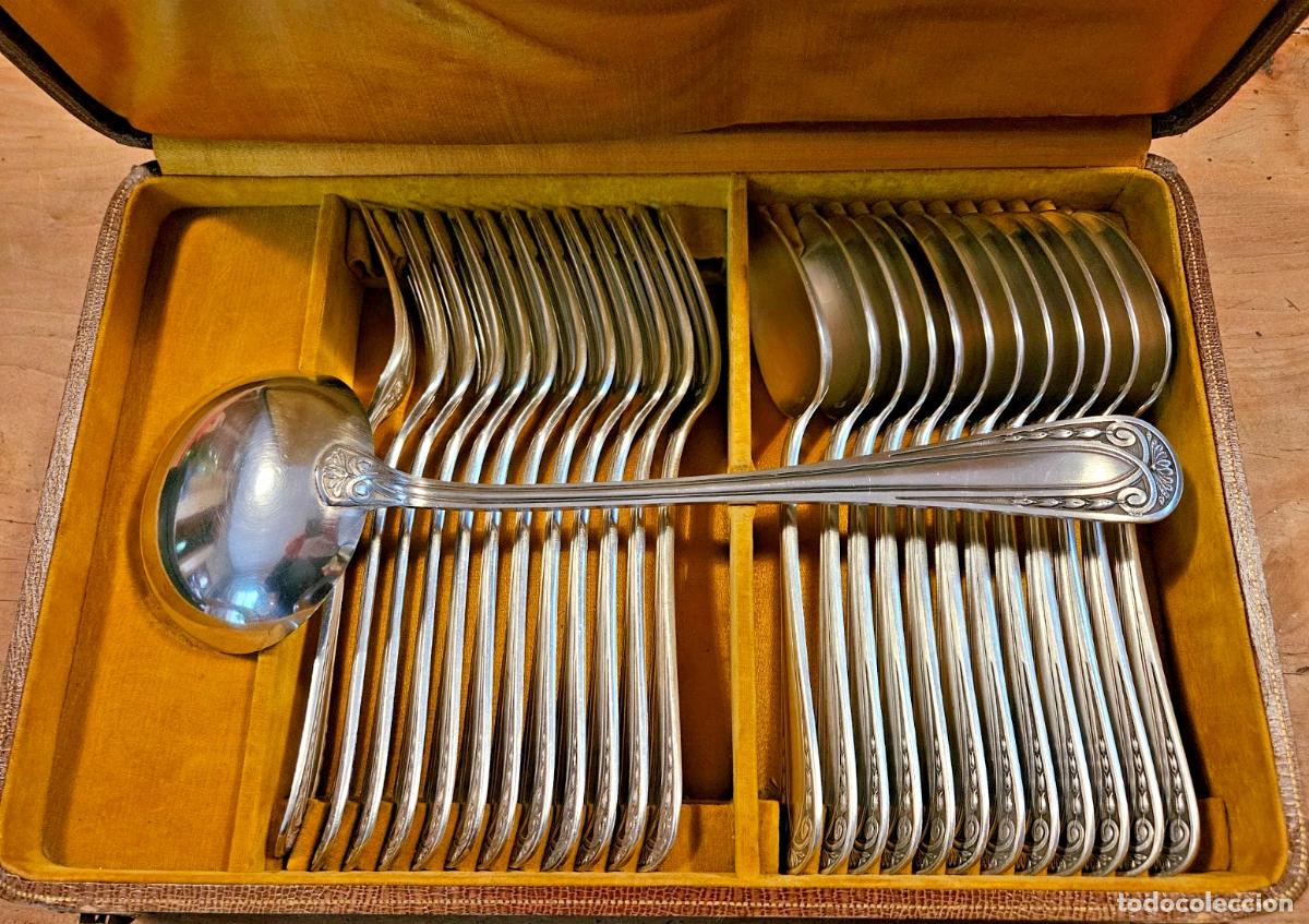 Antig&uuml;edades: RARE MODELE ART NOUVEAU MENAGERE 25 PIECES ORFEVRE DURET AIME JEAN 1901-1939 METAL ARGENTE