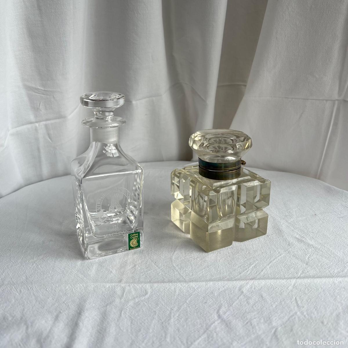 Antig&uuml;edades: Lote - Licorera de cristal de Escocia Collins (Clan MacLean) y Gran Tintero Cubista Art D&eacute;co - S. XX