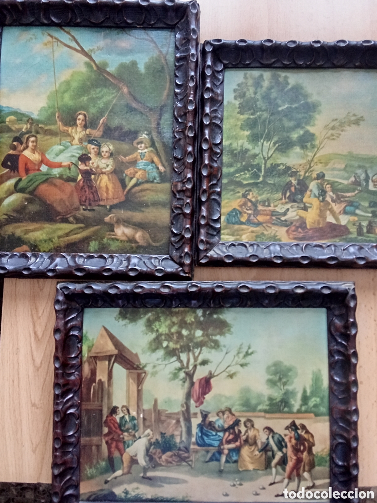 Antig&uuml;edades: Lote de 3 cuadros a&ntilde;os 30 ,l&aacute;minas enmarcadas, medidas ,23X28