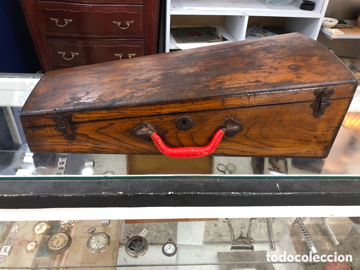 Antig&uuml;edades: Antiguo estuche de madera para instrumento de viento (trompeta / corneta) - Vintage / Atrezo