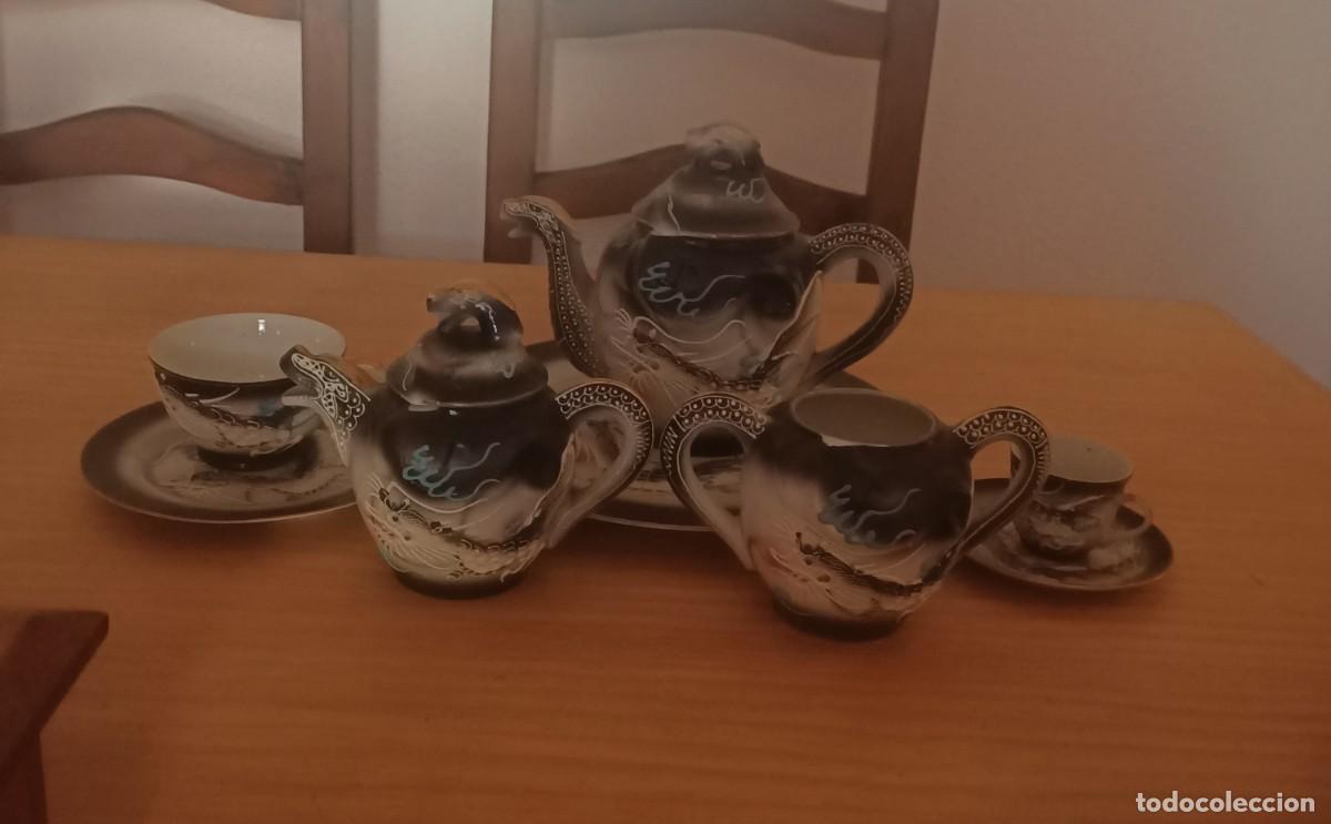 Antig&uuml;edades: Antiguo Juego De Caf&eacute;/T&eacute; Japones &rdquo;Dragonware&rdquo; Porcelana Lux KB Con Relieve y Litofania Geisha