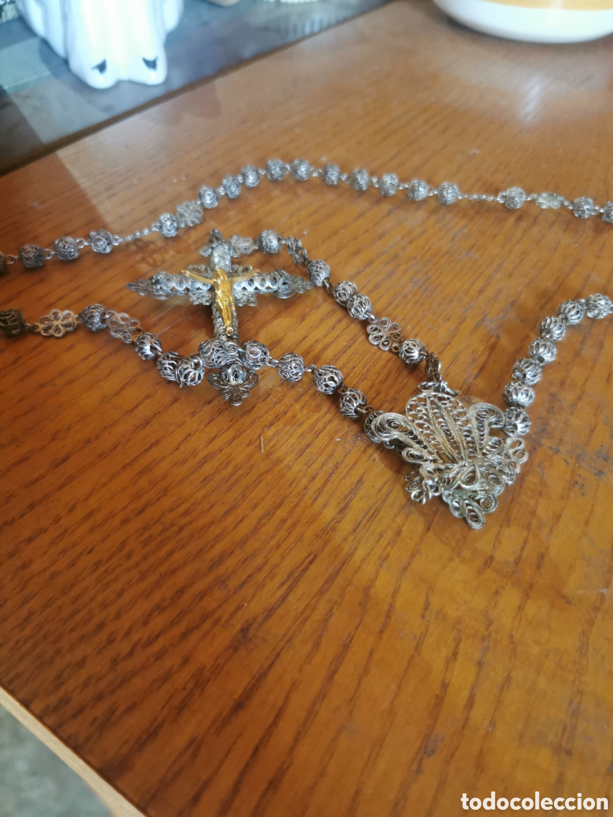 Antig&uuml;edades: Rosario finales siglo XIX plata 60 cm