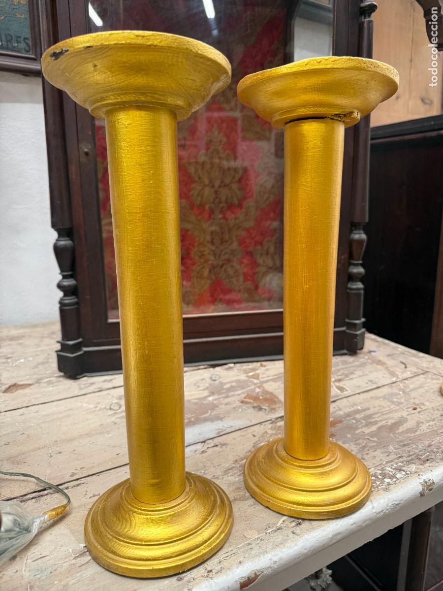 Antig&uuml;edades: PAREJA DE BASES COLUMNAS DE MADERA - MEDIDA 41X14 CM - IDEAL PARA ACTO RELIGIOSO