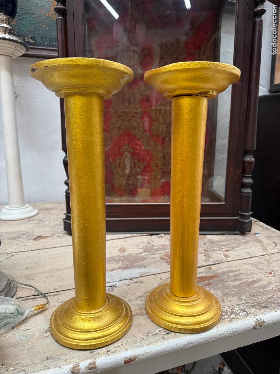 Antig&uuml;edades: PAREJA DE BASES COLUMNAS DE MADERA - MEDIDA 41X14 CM - IDEAL PARA ACTO RELIGIOSO