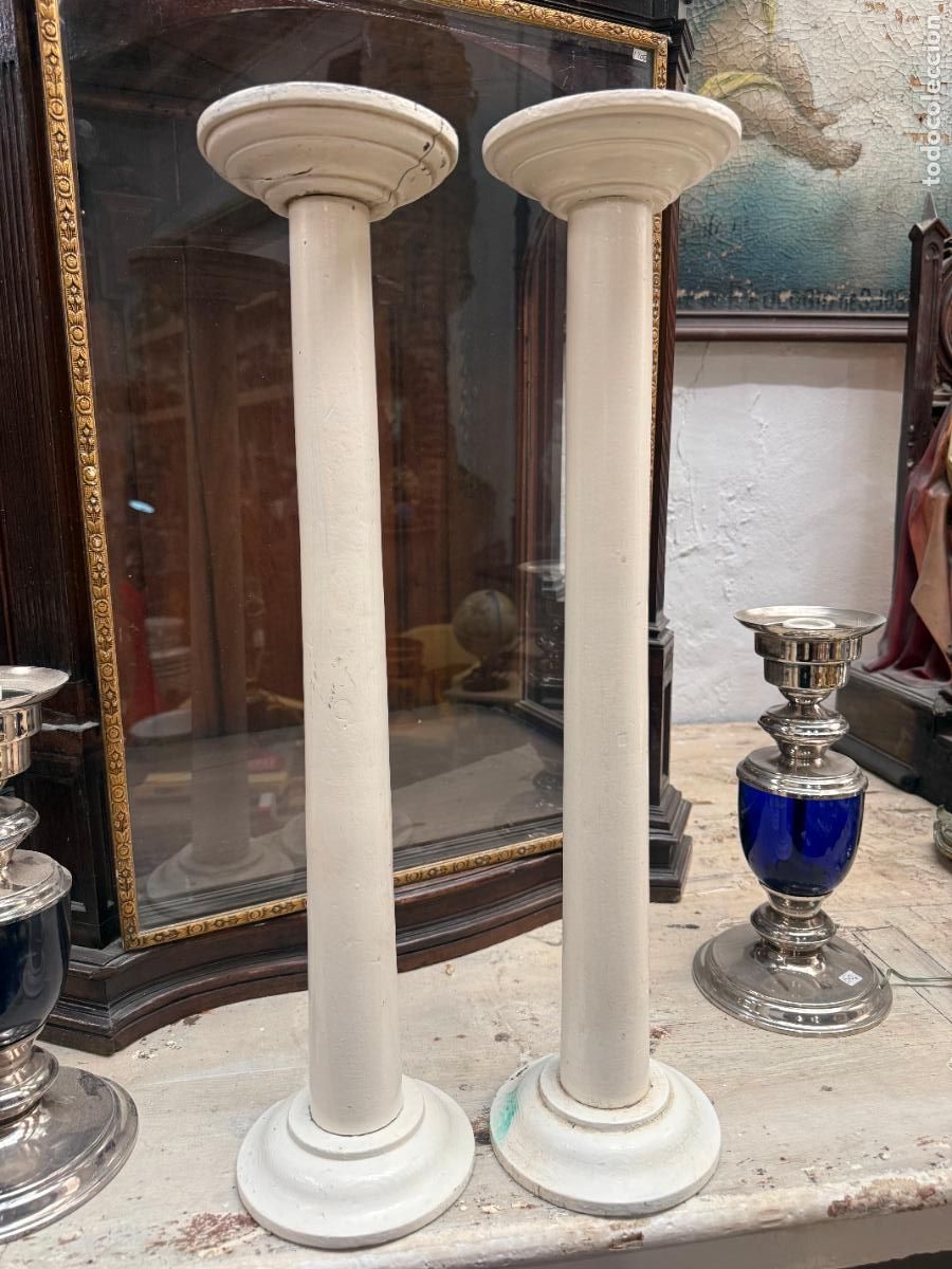 Antig&uuml;edades: PAREJA DE BASES COLUMNAS DE MADERA - MEDIDA 60X14 CM - IDEAL PARA ACTO RELIGIOSO