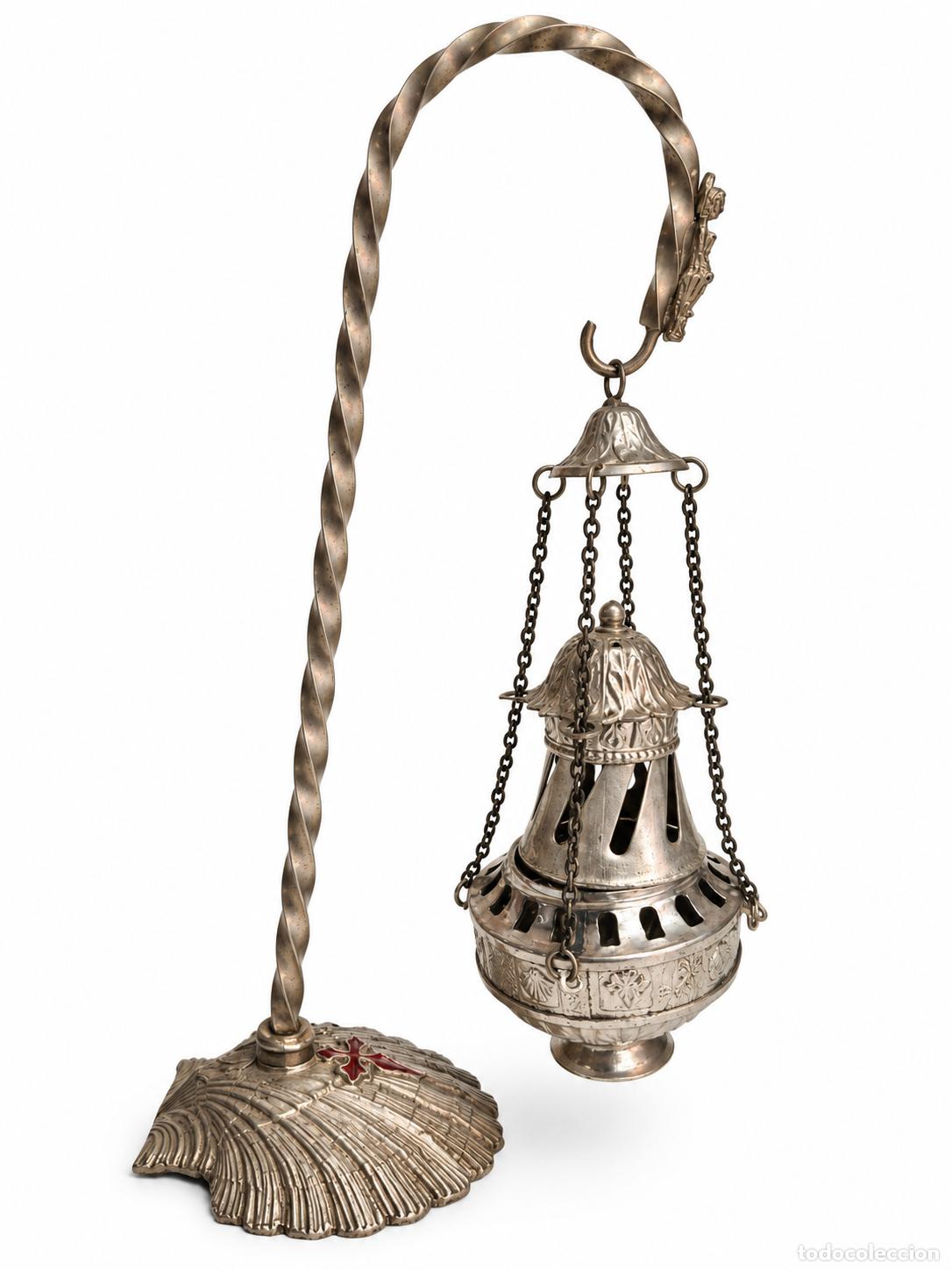 Antig&uuml;edades: Botafumeiro Miniatura - Metal Plateado - Altura 21 cm - Santiago de Compostela