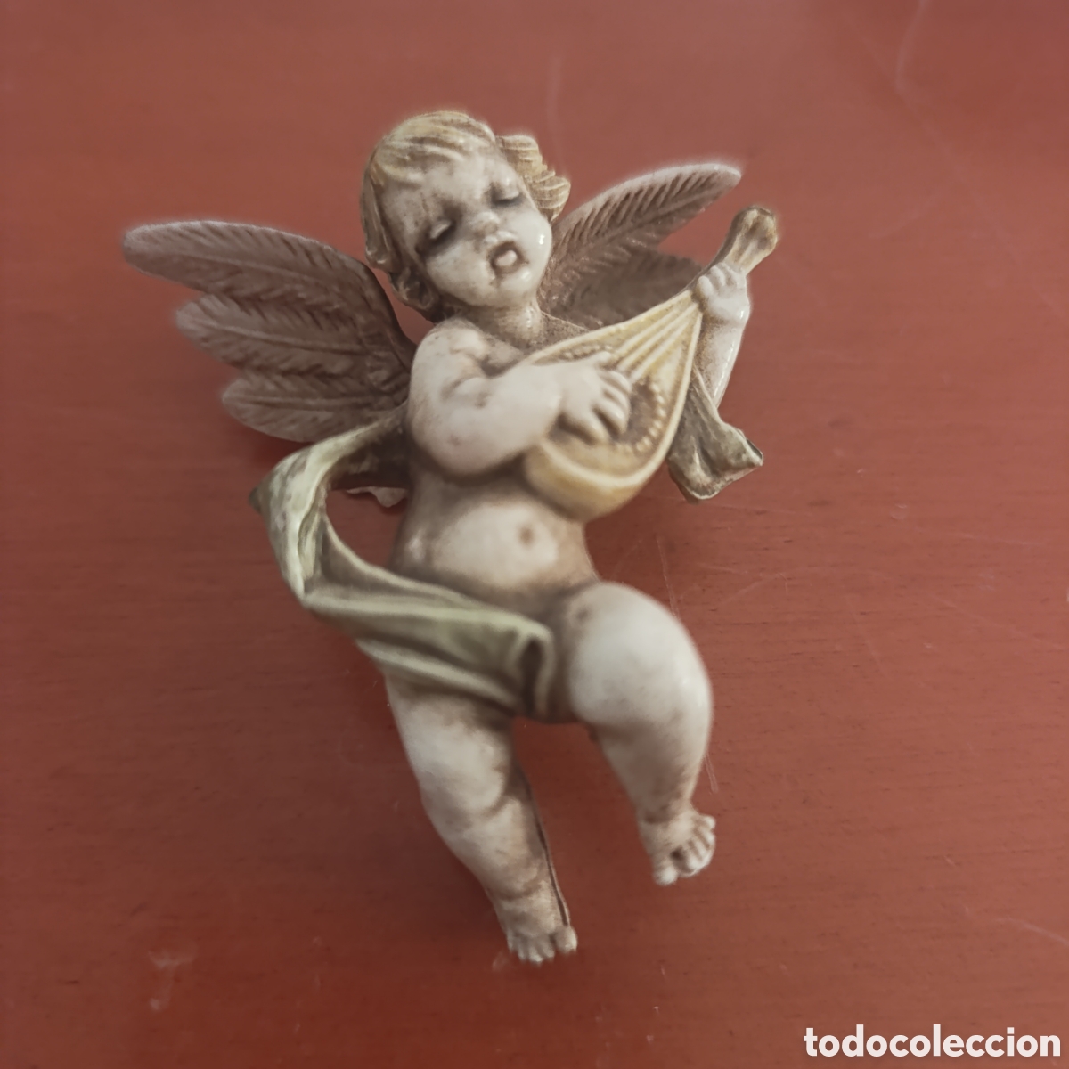Antig&uuml;edades: &Aacute;ngel Querub&iacute;n de Pared o colgar antiguo - Alabastrina,7 cm