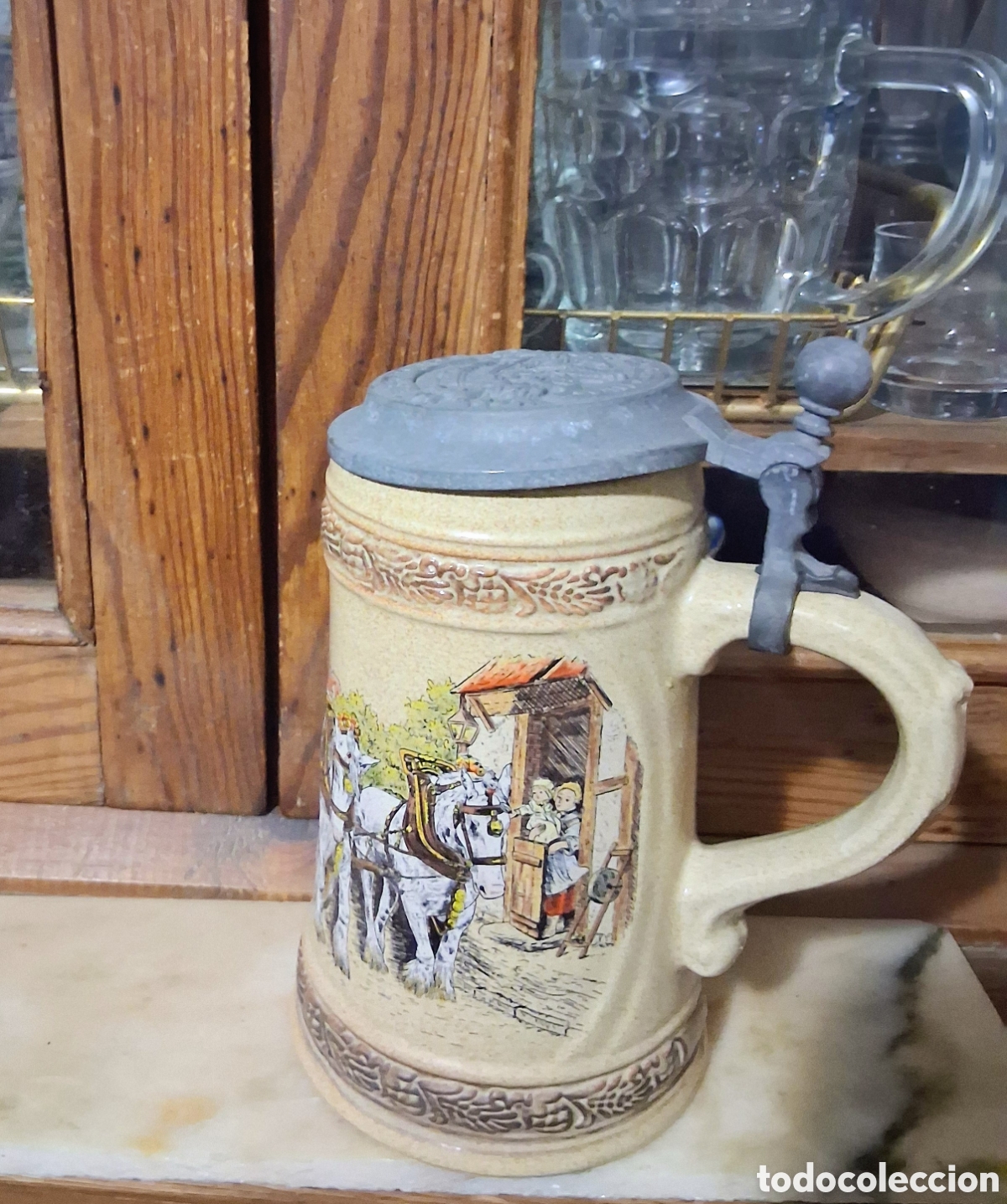 Antig&uuml;edades: Jarra de cerveza alemana vintage GERZ - 0,5L - Tapa peltre 94% Zinn
