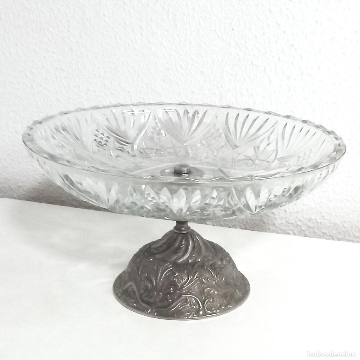 Antig&uuml;edades: Frutero / Centro de mesa Vintage Macizo - Cristal y Metal (31 cm)