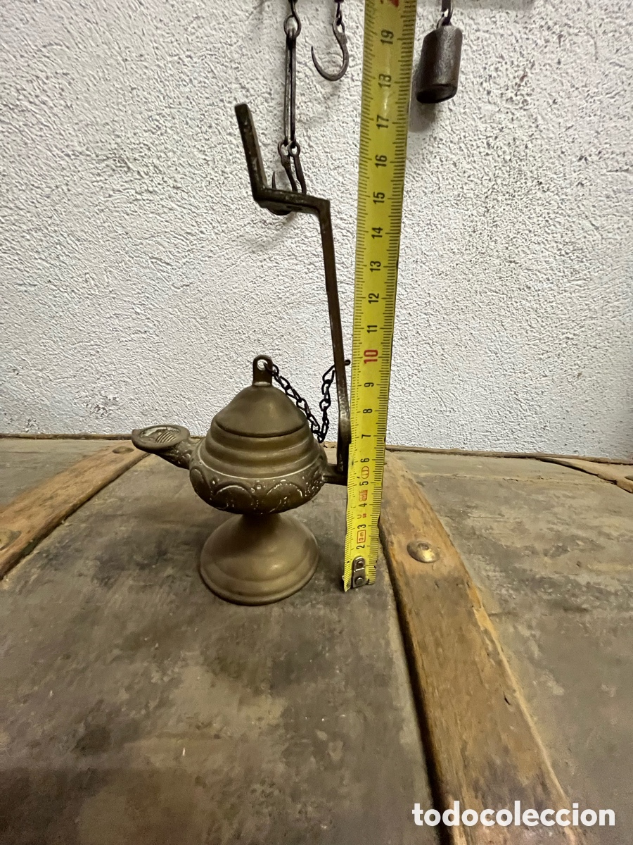 Antig&uuml;edades: L&aacute;mpara antigua de cobre/bronce - Foto 2