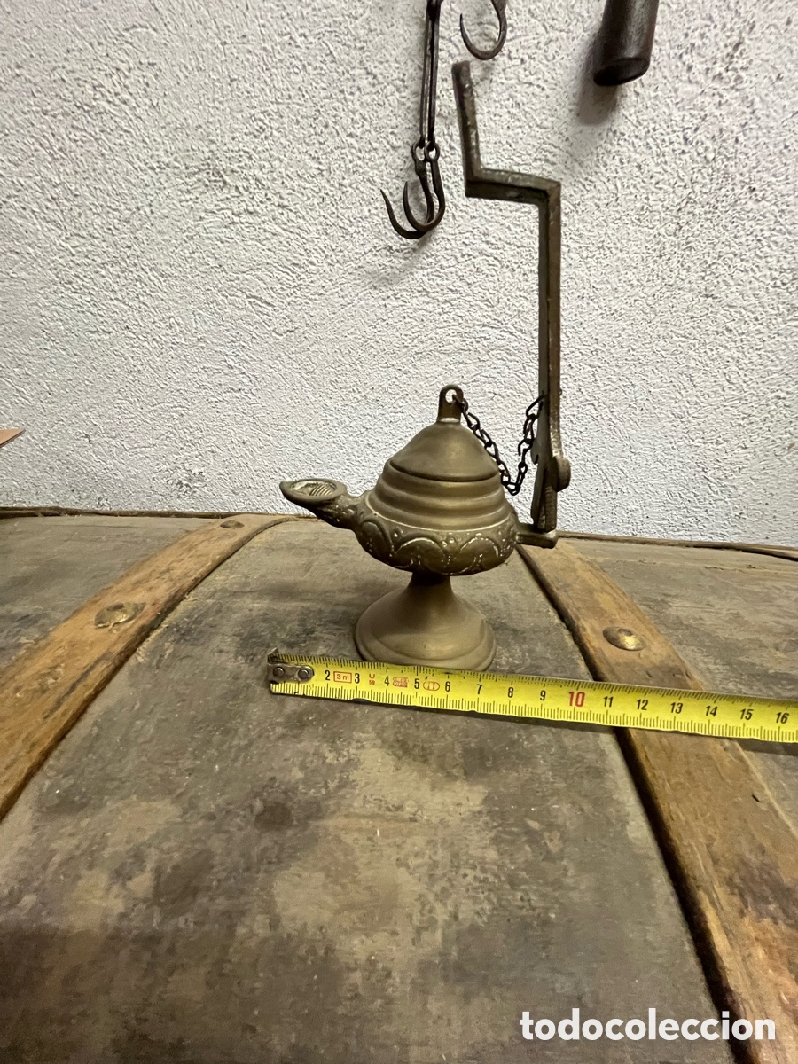 Antig&uuml;edades: L&aacute;mpara antigua de cobre/bronce - Foto 3