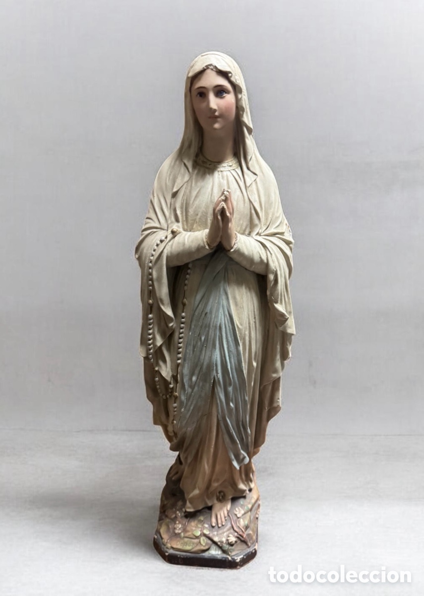 Antig&uuml;edades: Antigua estatua de la Virgen de Lourdes en estuco policromado