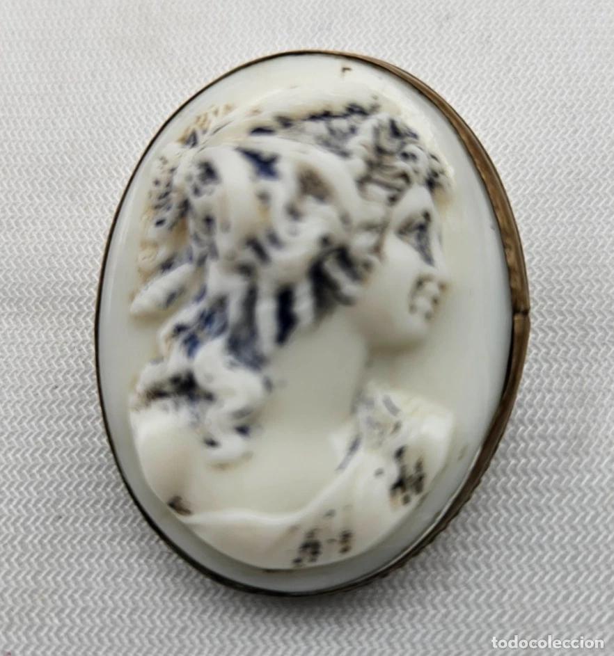 Antig&uuml;edades: ANCIENNE BROCHE CAMEE EN MARBRE SCULPTE OU PIERRE DURE ???? PROFIL DE FEMME