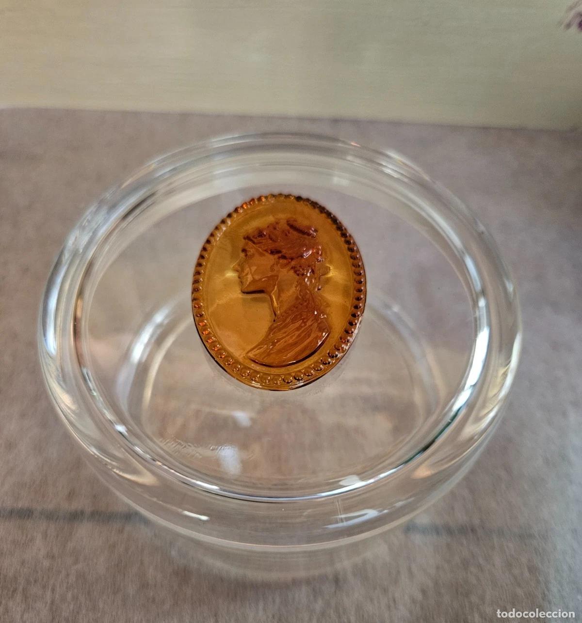 Antig&uuml;edades: VINTAGE BOITE A BIJOUX RONDE EN VERRE AVEC CAMEE SIGNEE BEL ETAT